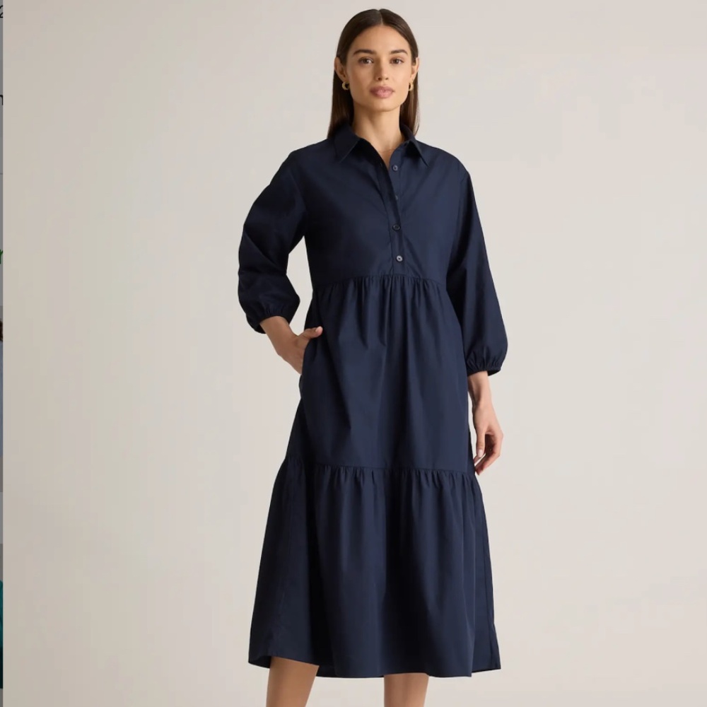 100% Organic Cotton Poplin Midi Tunic Dress - Large